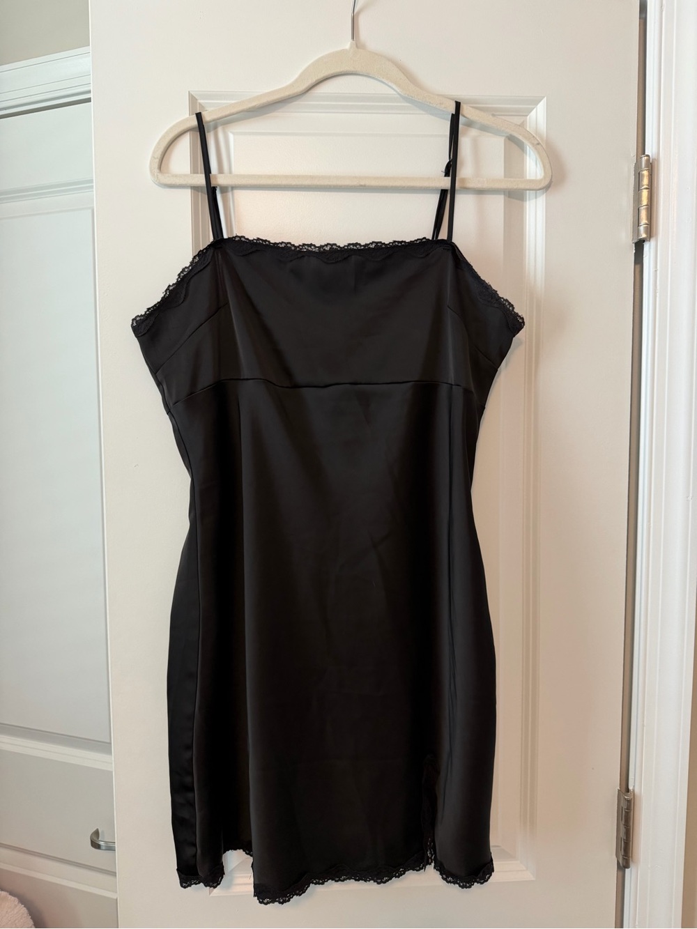 Urban Outfitters Black Satin Lace-Trim Slip